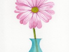 Pink Daisy in Blue Vase
